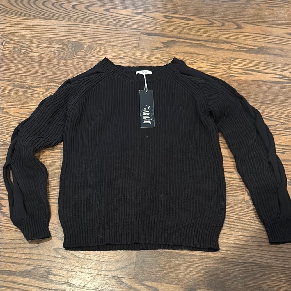Asilio Black Crew Neck Sweater with Textured Knit